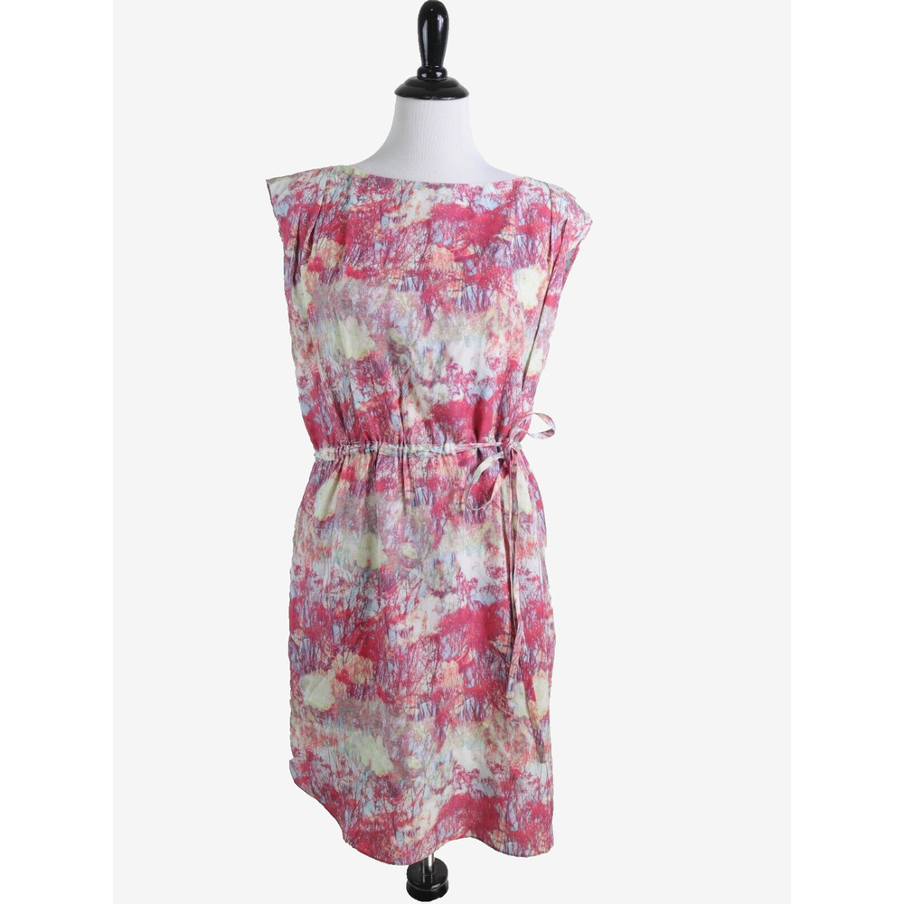 Reiss US 6 Brio Abstract Print Dress Tie Waist Shift Pink Cream - Picture 3 of 11